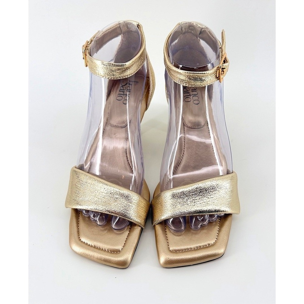 Franco Sarto Gold Metallic Dressy Square Toe Kitten Heel Ankle Strap Sandals 7M - Picture 6 of 8